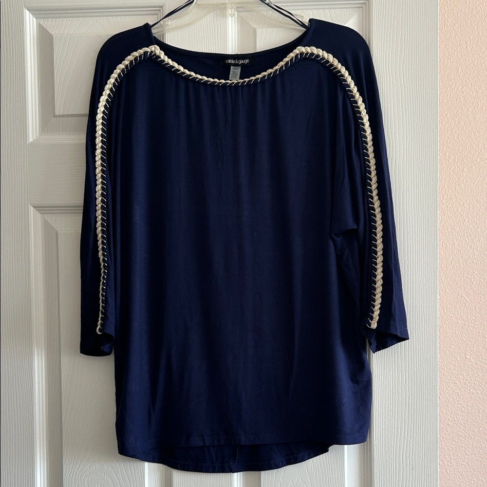 Cable & Gauge Navy Blue Top with Cream Detailing